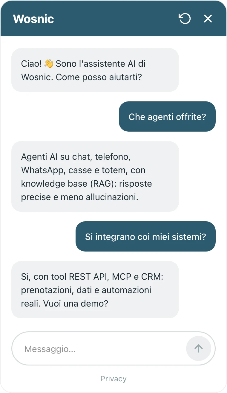 Chatbot AI Wosnic sul sito di un’azienda