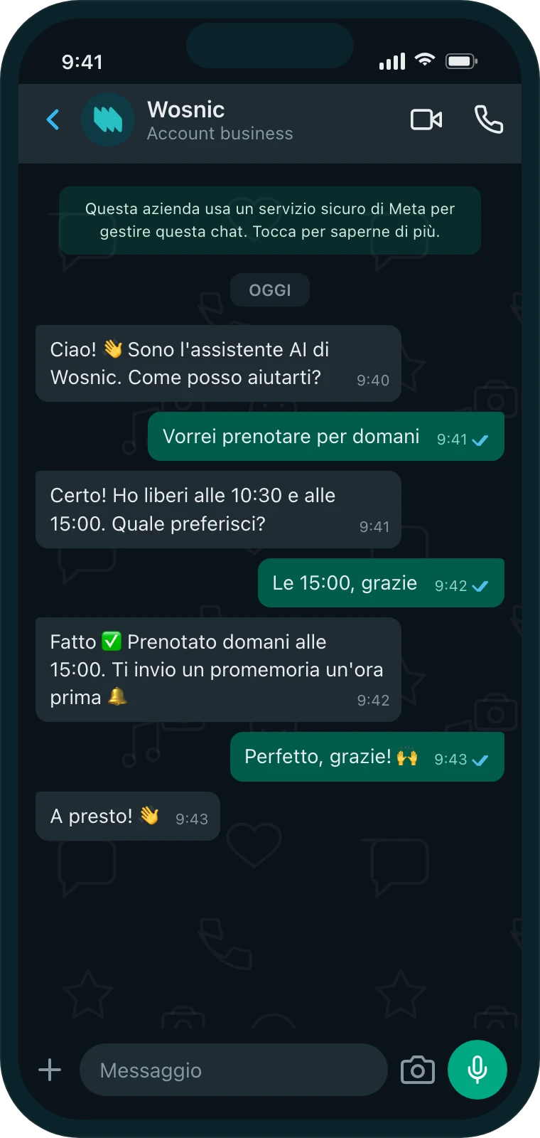 Assistente AI Wosnic su WhatsApp